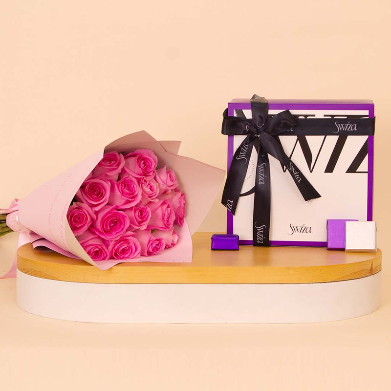 Swiza Chocolate Box 500g & 15 Roses Boutique