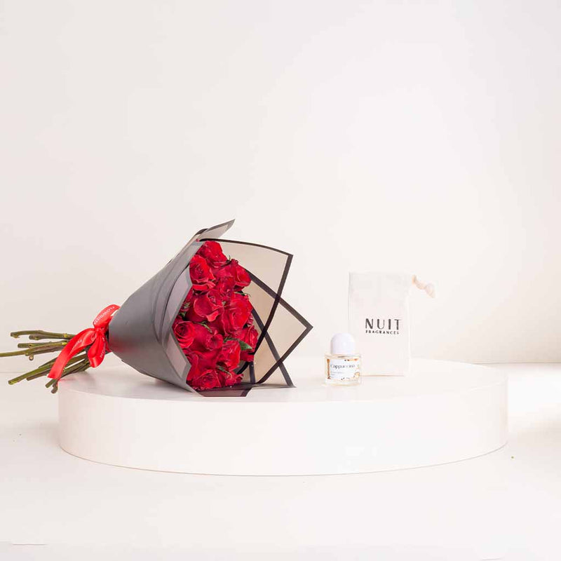 Nuit Cappuccina Fragrance & Red Roses Bouquet