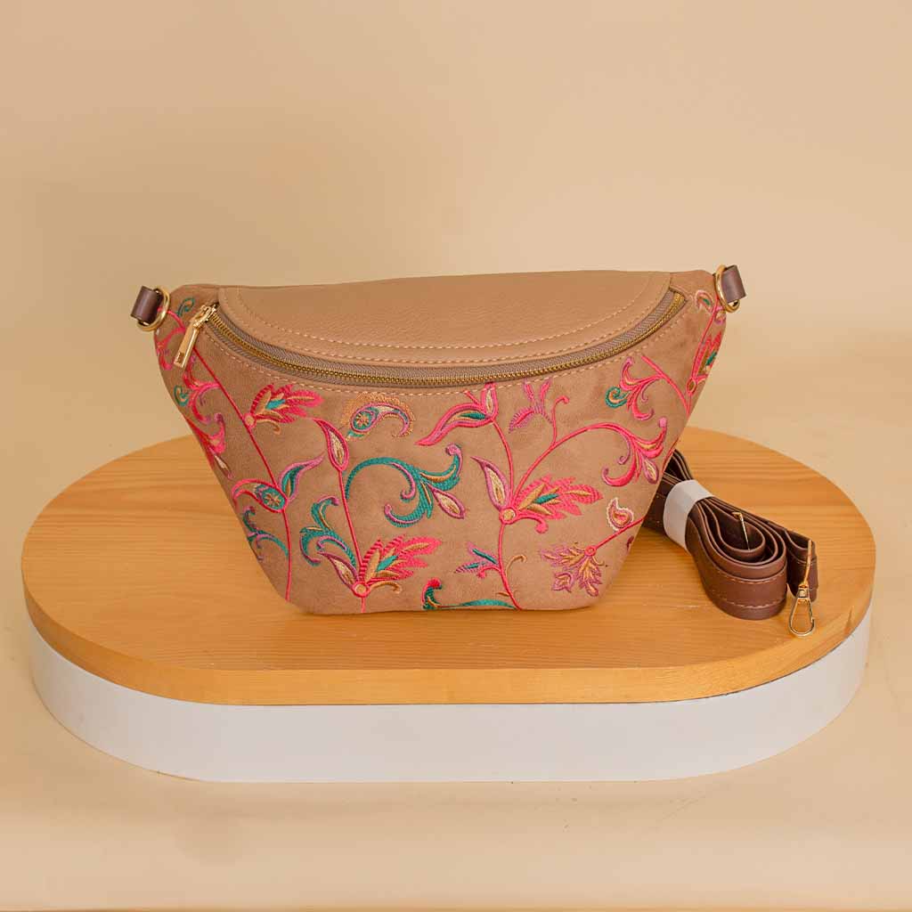 Pavo Fanny Pack Beige With Colorful Flowers