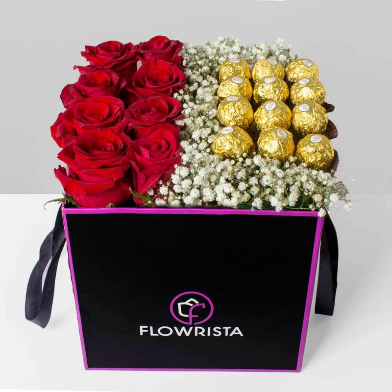 Red Roses with Ferrero Box