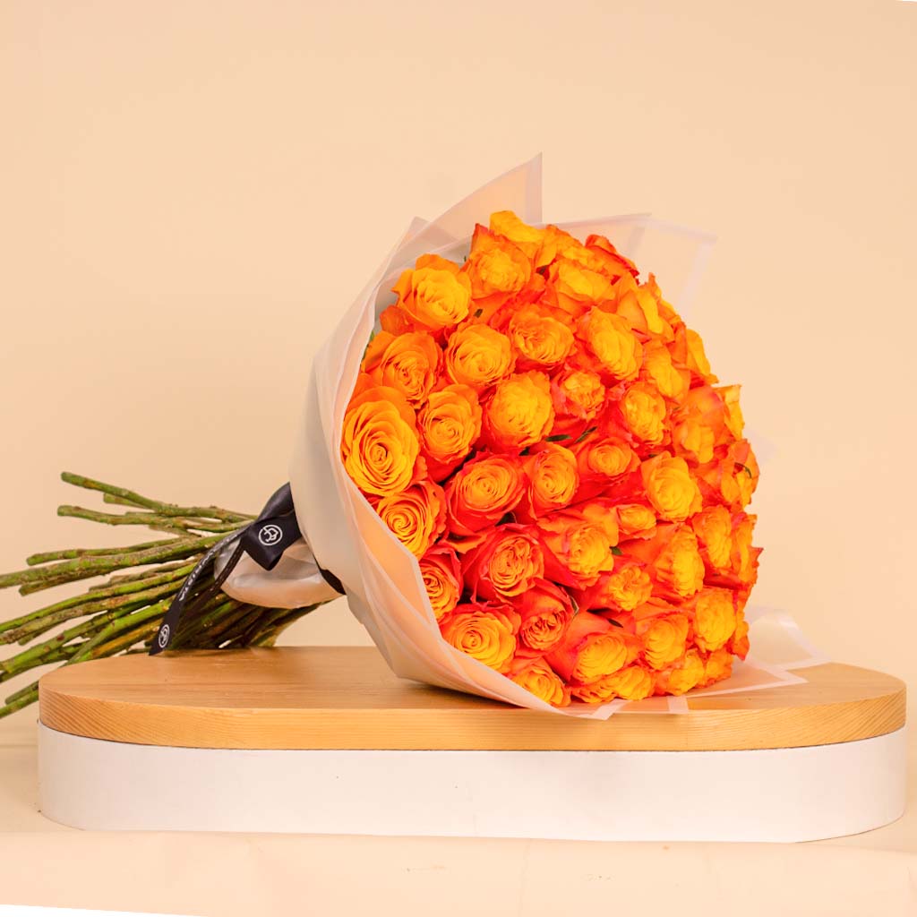 Hand Bouquet of 50 Orange Roses