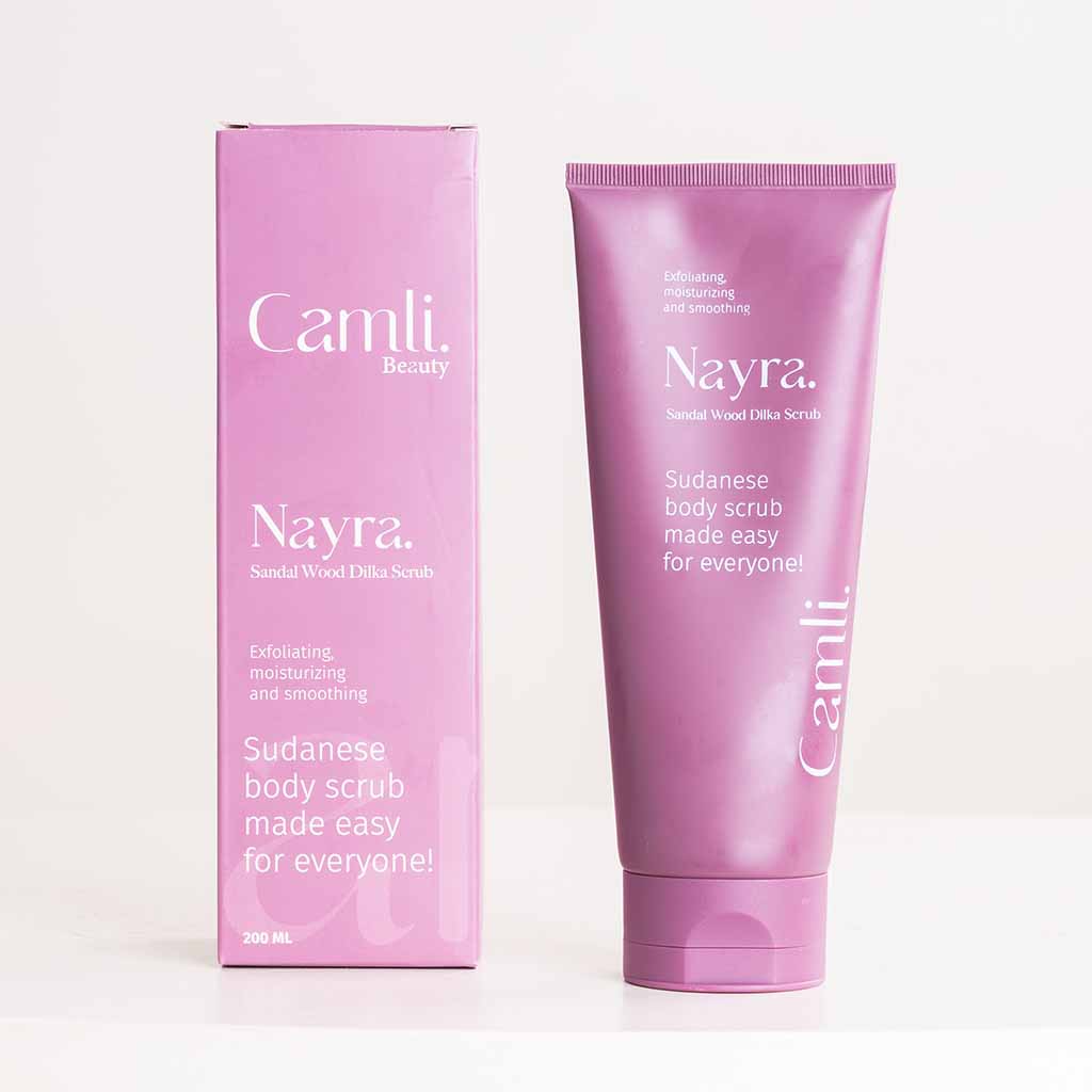 Camli Beauty Nayra Sandalwood Scented Dilka Nayra Dilka Body Scrub & Body Butter & Purple Roses Vase