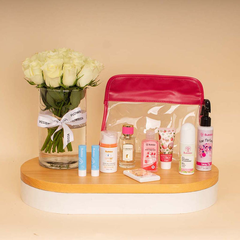 Bubblzz Clutch & White Roses Vase