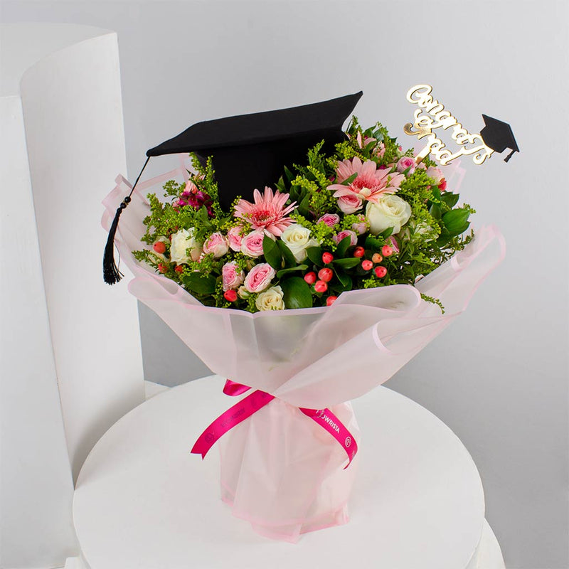 Graduation Bouquet with White Roses & Gerbera