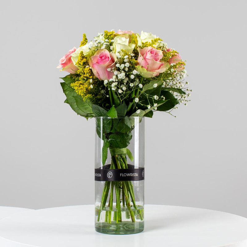 Graceful White & Pink Roses Vase