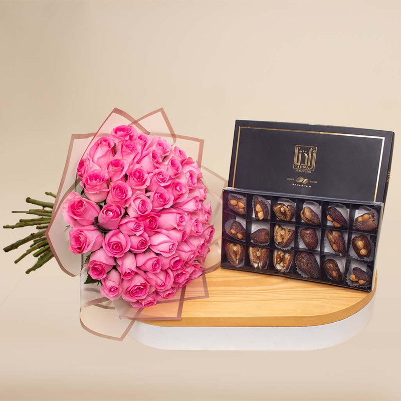 Zadna with Nuts | Pink Bouquet with 50 Roses