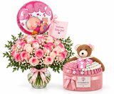 Girl Basket with Flowrista Pink Rose Bouquet