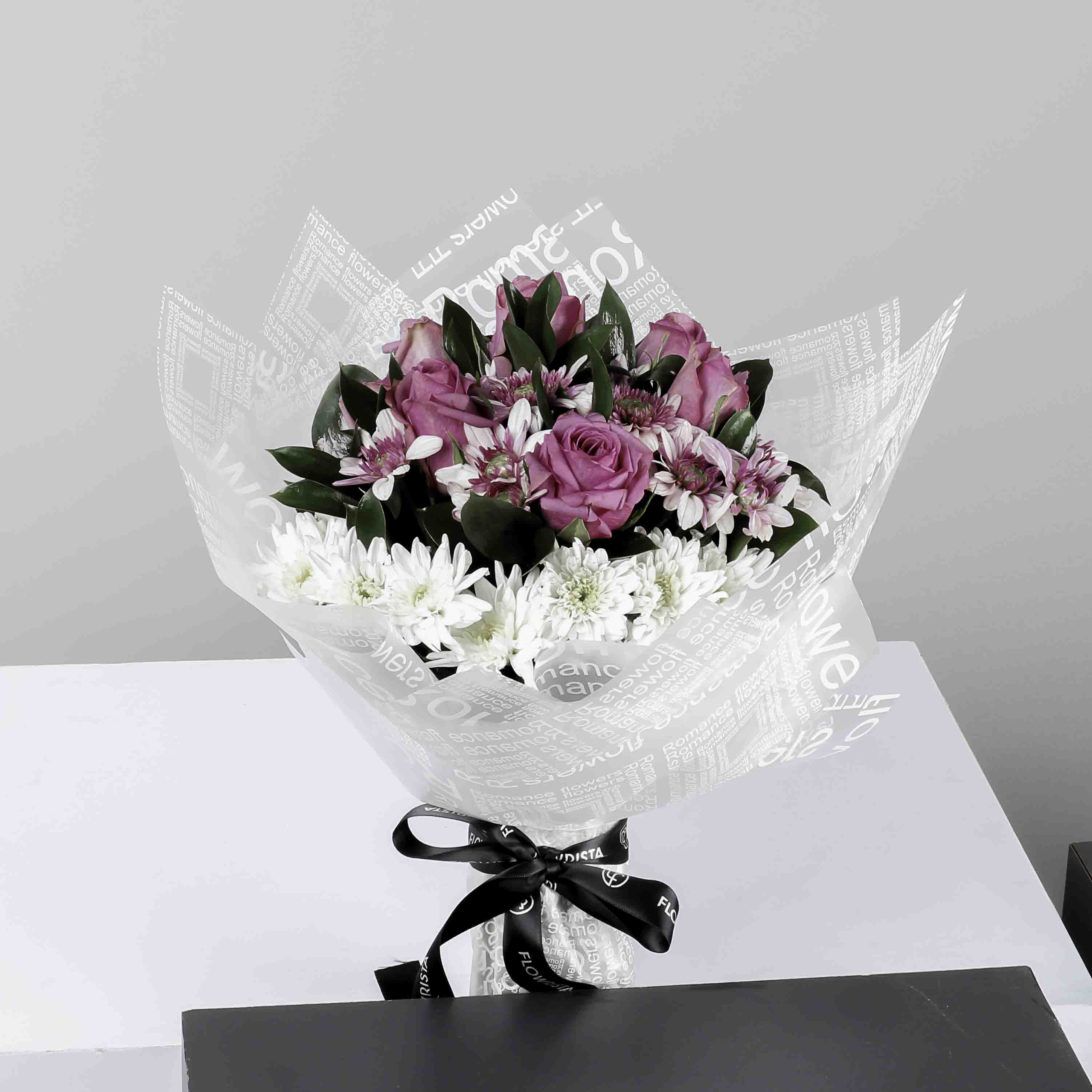 Flowrista | Purple & White Chrysanthemum with Purple Roses Bouquet