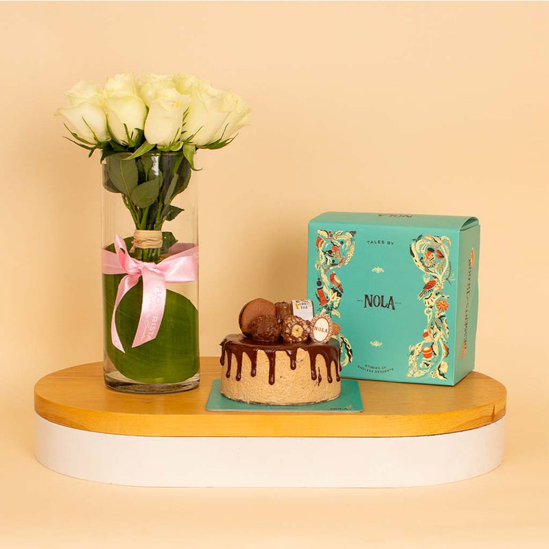 Nola Nutella Crunchy Cake & White Roses Vase
