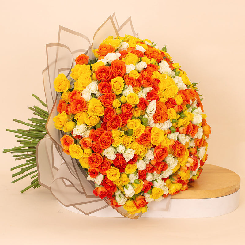 Flowrista Bouquet of 250 White, Orange & Yellow Roses