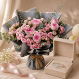Silvara Leaf Ring & Pink Spray Roses Bouquet