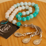 Blue & white Turquoise Rosary 33 Beads & 15 Pink Roses
