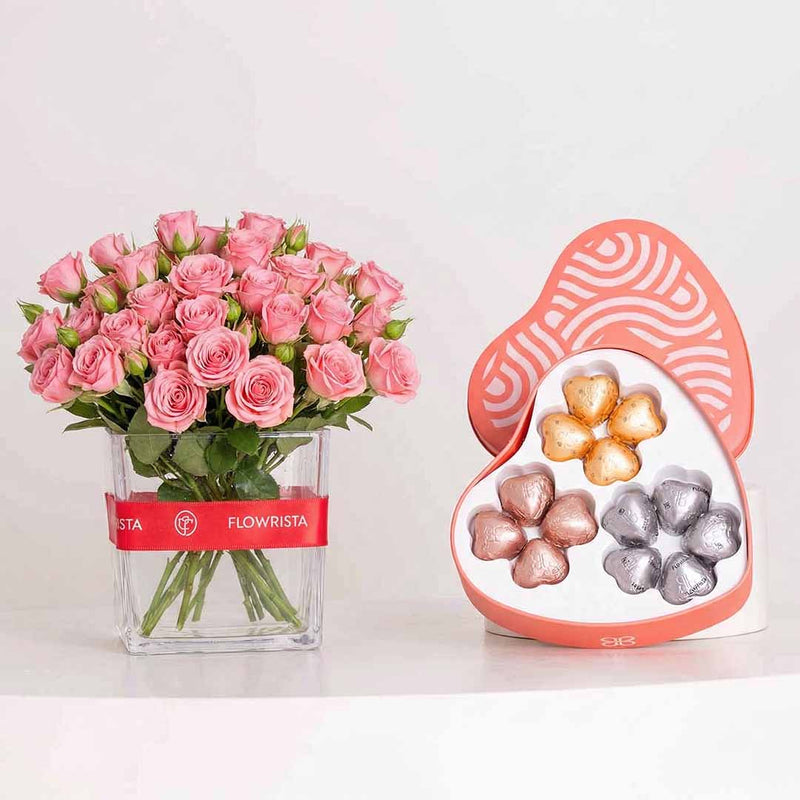 Patchi Tin Box 245g & Pink Baby Roses Vase