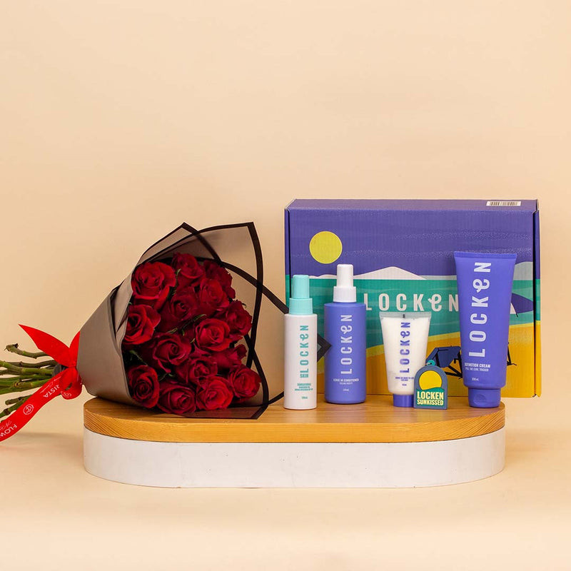 Locken Sunkissed Summer Box & Red Roses Bouquet