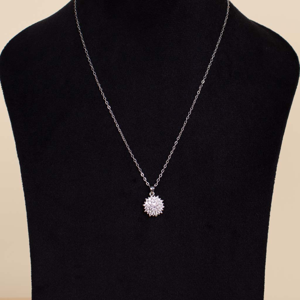 Felizmoda Shiny stones round pendant silver necklace And Pink Vase