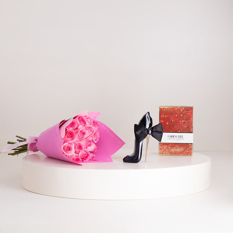 Carolina Herrera Good Girl Bowtastic Eau de Parfum 80ml & Pink Roses Bouquet