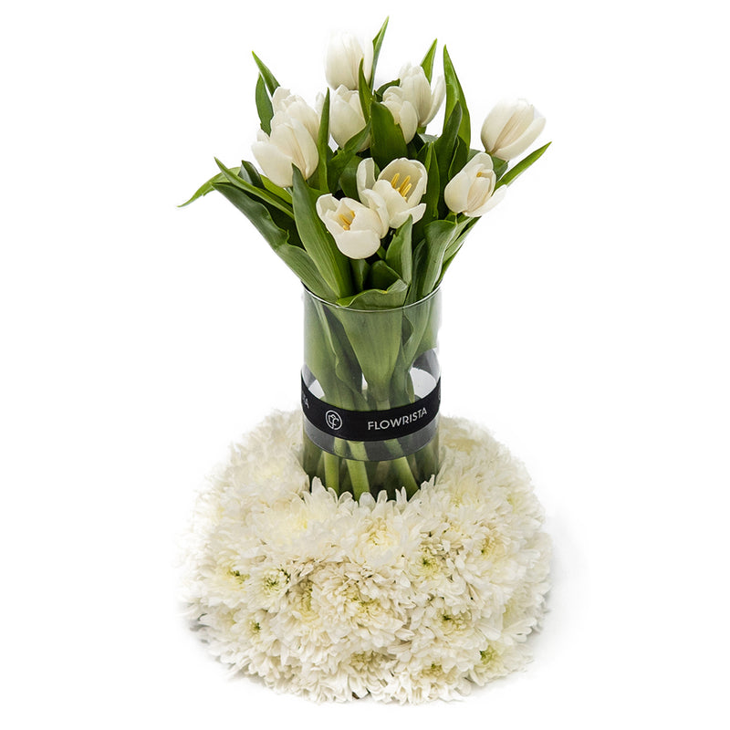 White Tulips & Chrysanthemums Vase