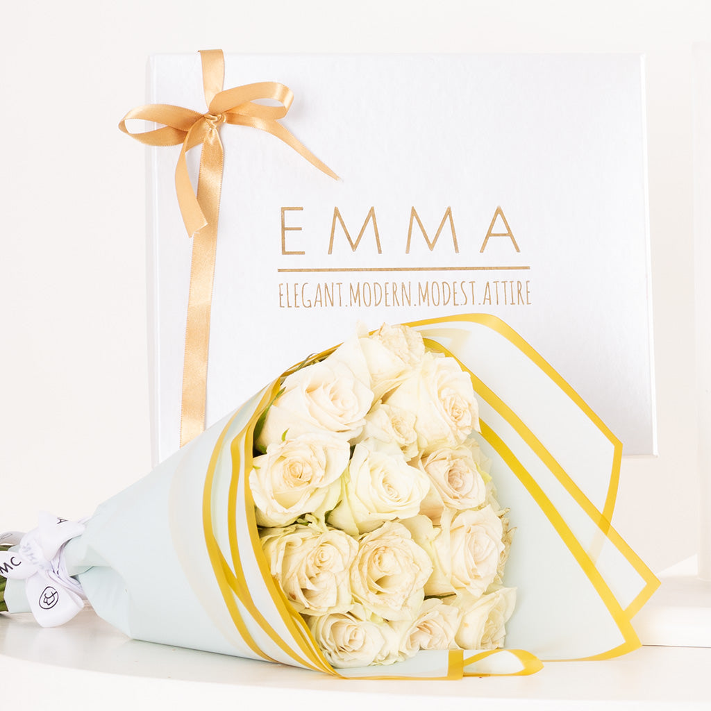 EMMA Cool Diva Scarf & White Roses Bouquet