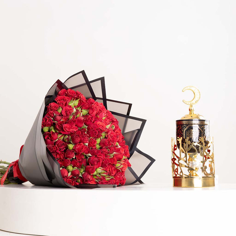 Ramadan Bukhoor Burner& Red Baby Roses Bouquet