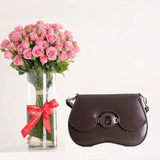 CoCan Mini Golden Purse Bag & Pink Baby Roses Vase