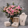 Silvara Angel Wings Necklace & Pear Halo Ring with Pink Roses Bouquet