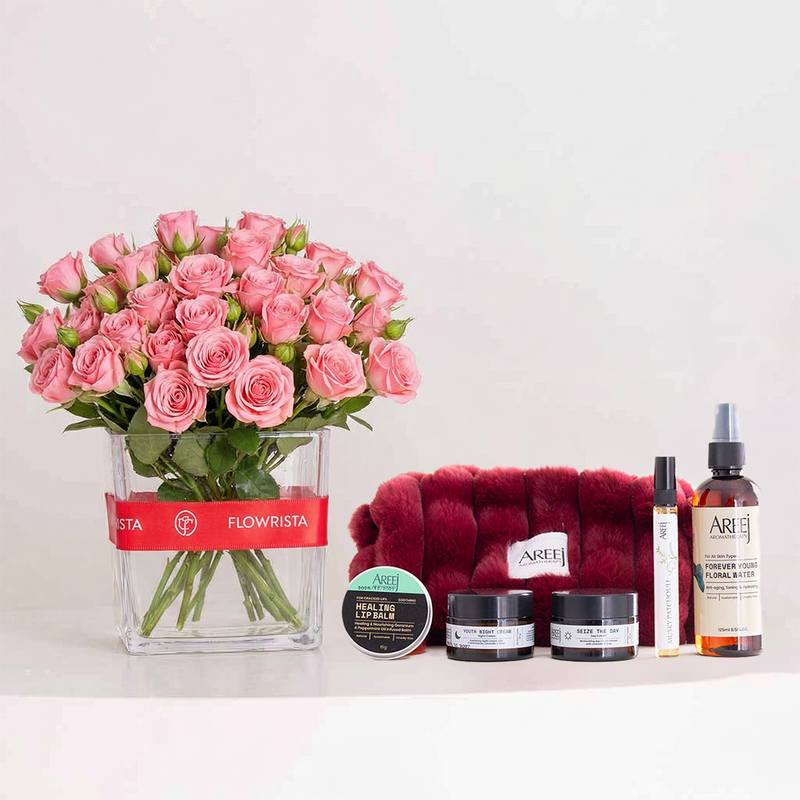 Areej The Skin Etiquette Pochette & Pink Baby Roses Vase
