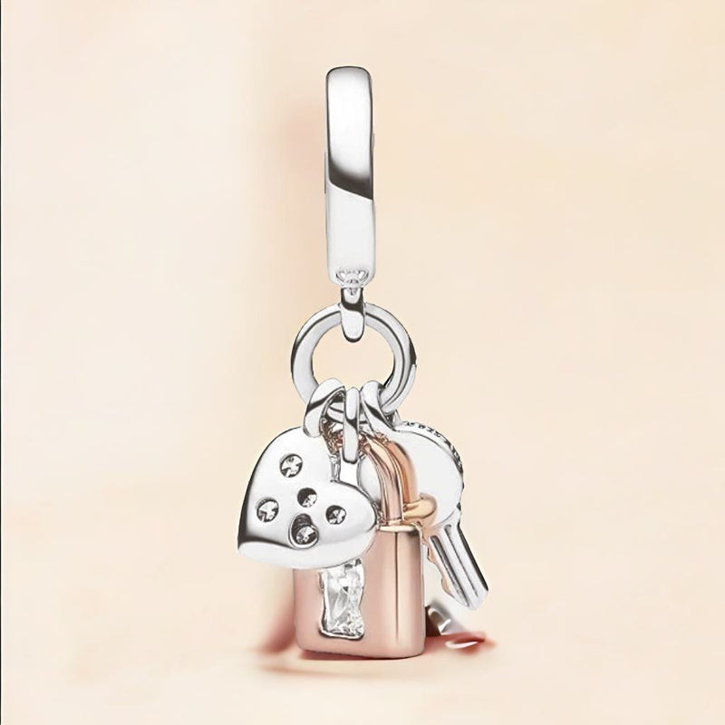 Pandora Lock, Key & Heart Charm - 14k Gold Plated Sterling Silver