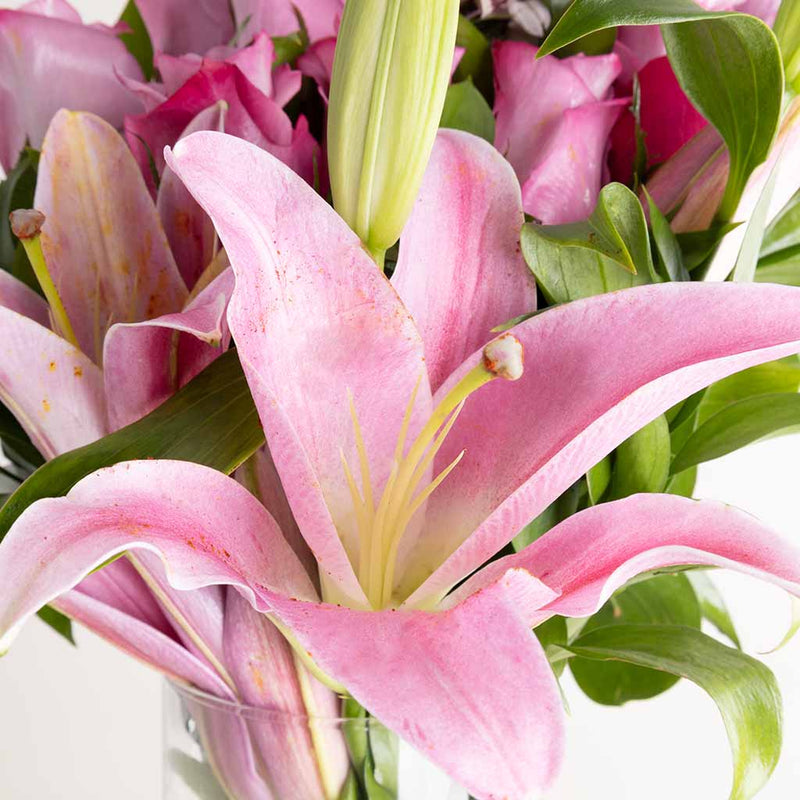 Purple Lilies, Chrysanthemums & Roses Vase