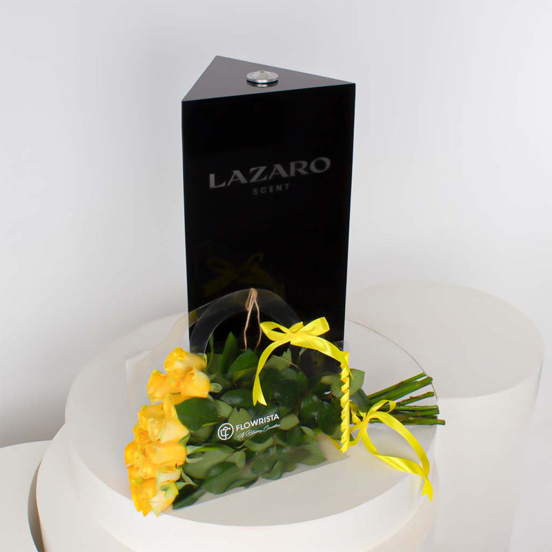 Lazaro Mega Plus Scent Diffuser & 12 Yellow Roses