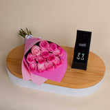Markiz Zircon Earrings & Pink Roses Hand Bouquet