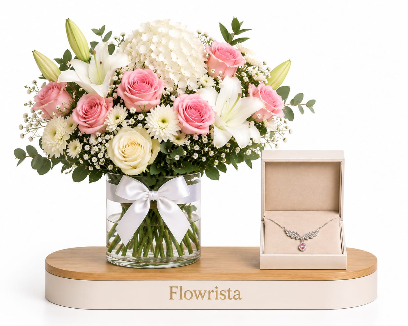 Silvara Angel Wings Necklace & Pink Roses Lily Vase
