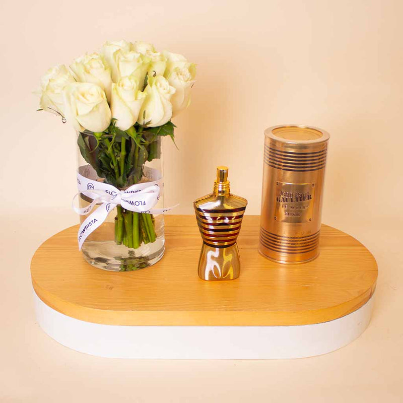 Jean Paul Gaultier Le Male Elixir Eau de Parfum 125ml & White Roses Bouquet