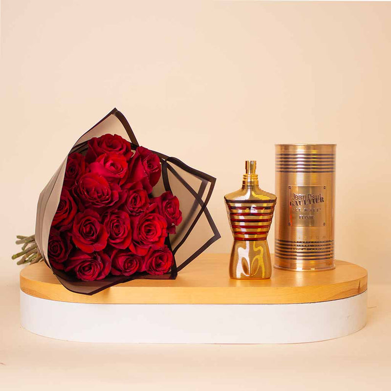 Jean Paul Gaultier Le Male Elixir Eau de Parfum 125ml & Red Roses Bouquet