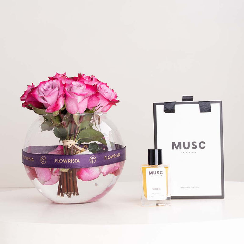 MUSC Scandal Musc Perfume & Purple Roses Vase