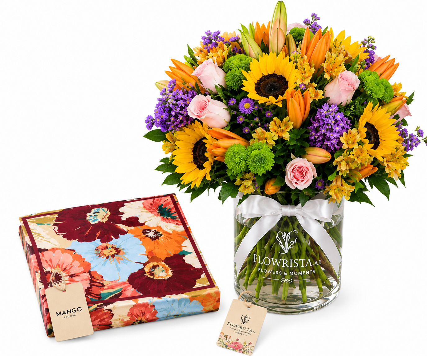 Mango Floral Print Scarf with Flowrista Sunflower Mixed Vase