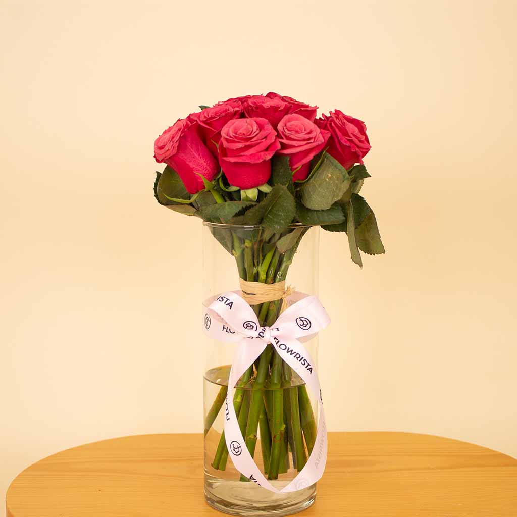 Nola Rainbow Cake & Fuchsia Roses Vase