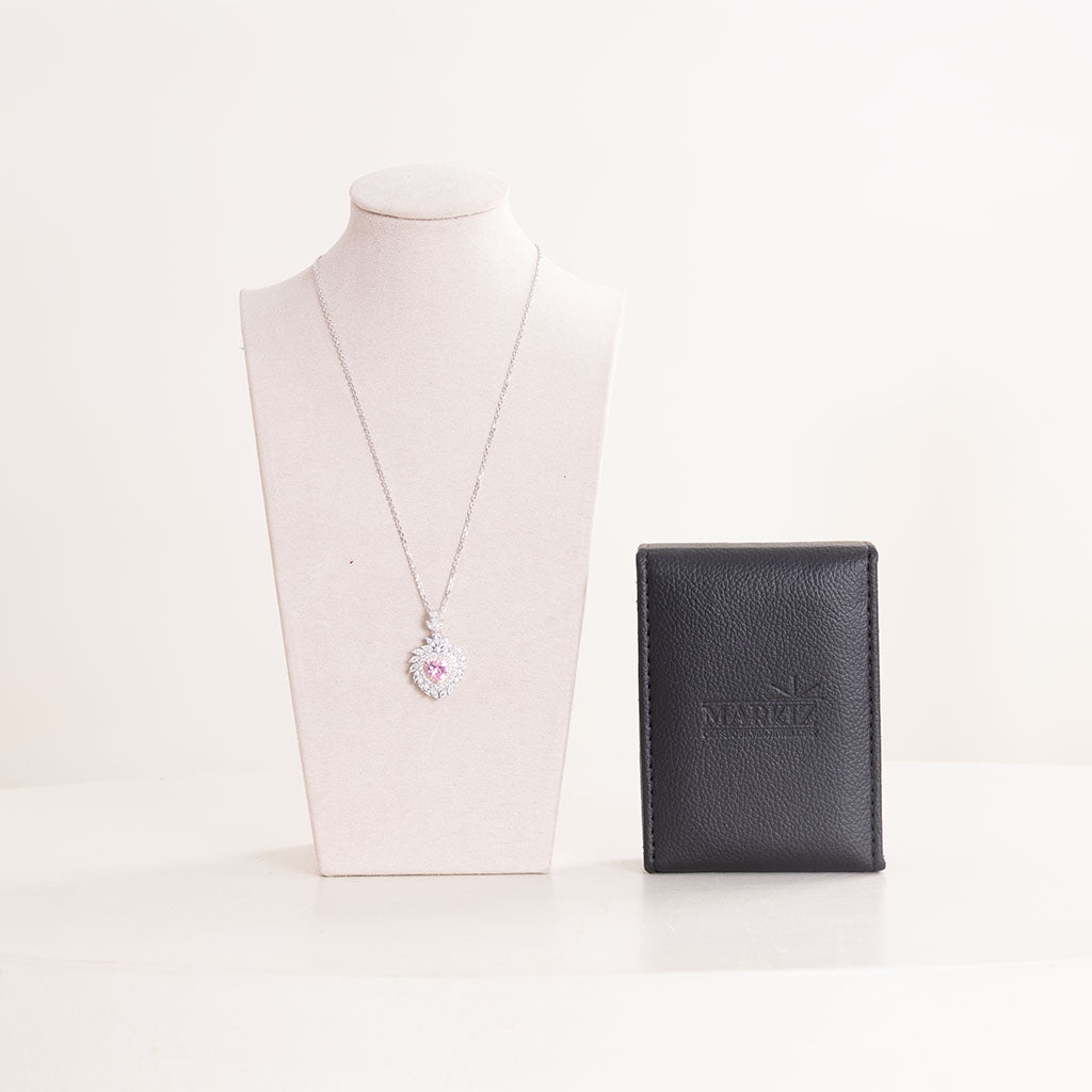 Markiz Thai Silver Platinum-Plated Pink Zircon Necklace & Baby Roses & Gypsophila Bouquet
