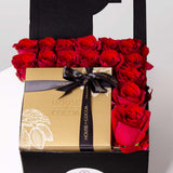 House of Cocoa Chocolate Box 16 pieces and 15 red roses