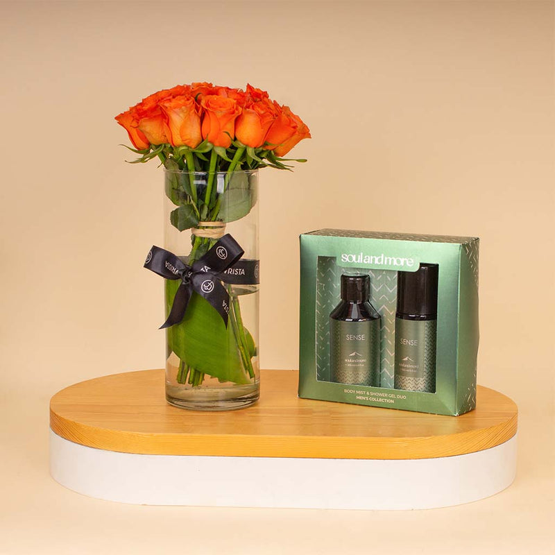 Soul & More Sense For Him & Orange Roses Vase