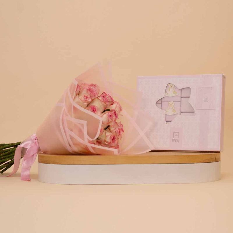 Patchi Little Girl Chocolate Box & Pink Roses Bouquet