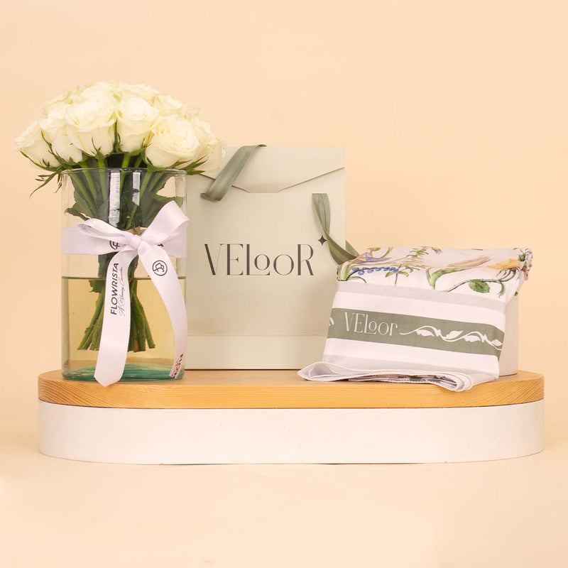 Flora Scarf with Vase of 20 Roses