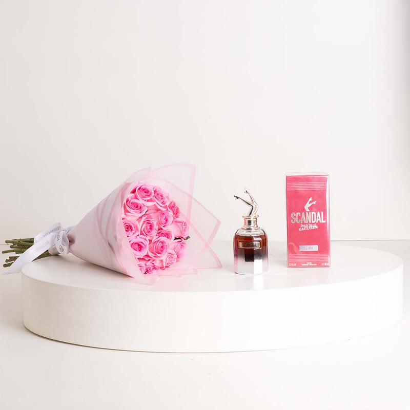Jean Paul Gaultier Scandal Elixir Parfum Pour Femme 80ml & 15 Revival Roses Hand Bouquet
