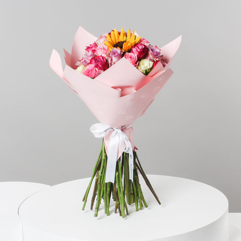 Mixed Roses & Sunflowers Hand Bouquet