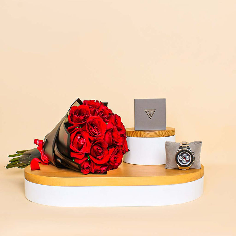 Guess Empire Watch & Red Roses – Valentine’s Gift