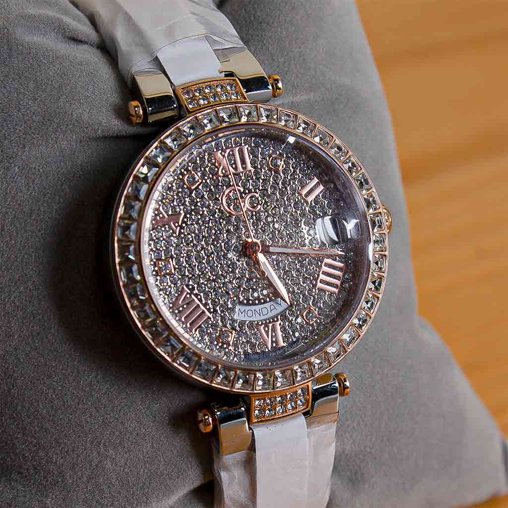 Guess Gc Flair 34mm Ladies Watch – Silver & Rose Gold, Crystal Set