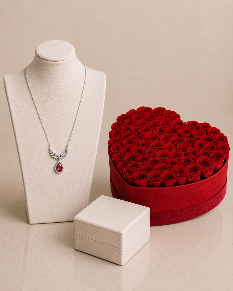 Silvara Angel Wings Necklace & Flowrista Heart Rose Box