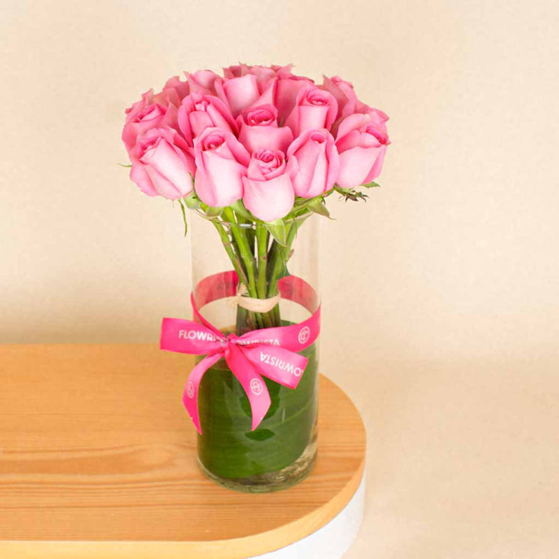 Pink Flower Vase | 15 Rose