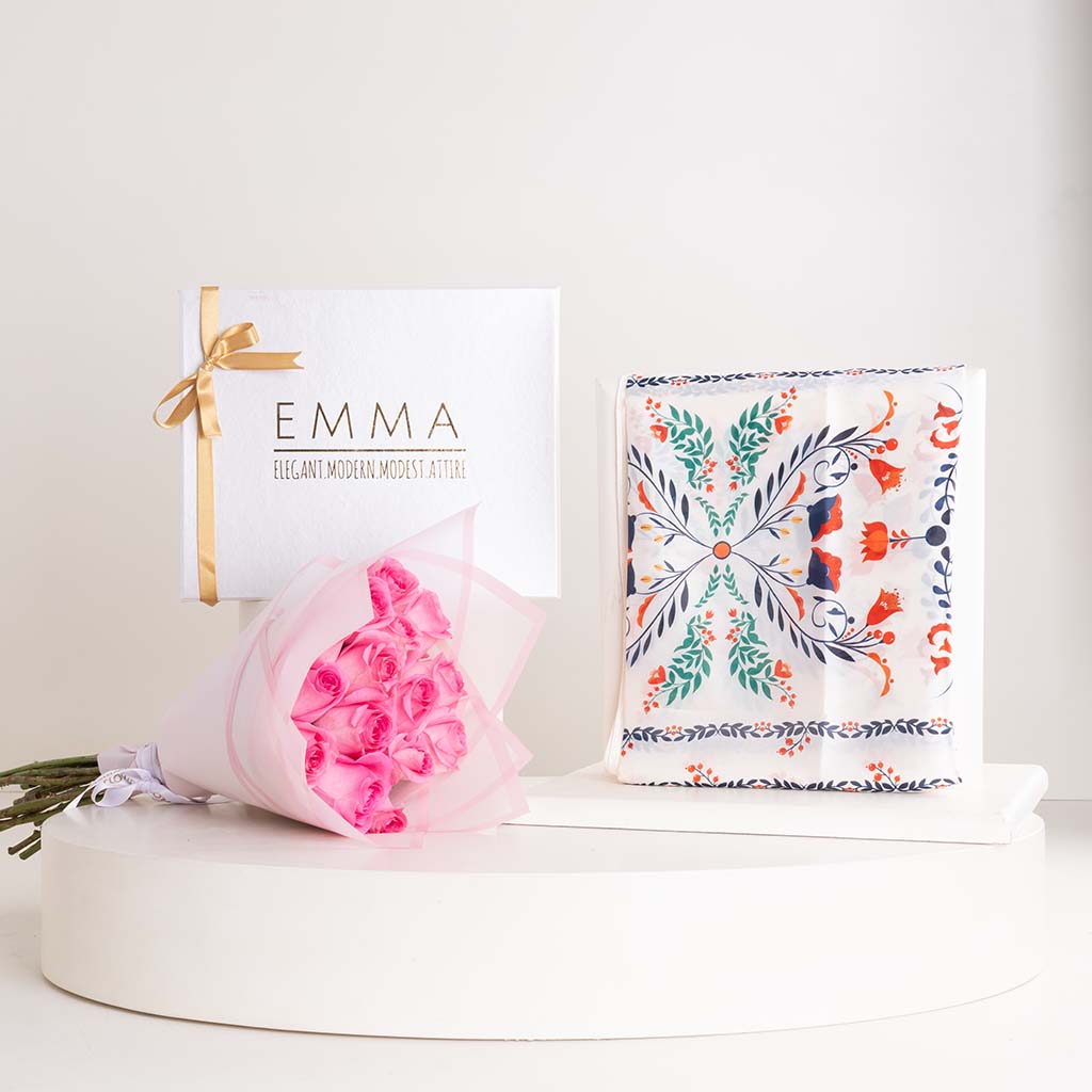 EMMA Morning Glamour Scarf & Revival Roses Bouquet