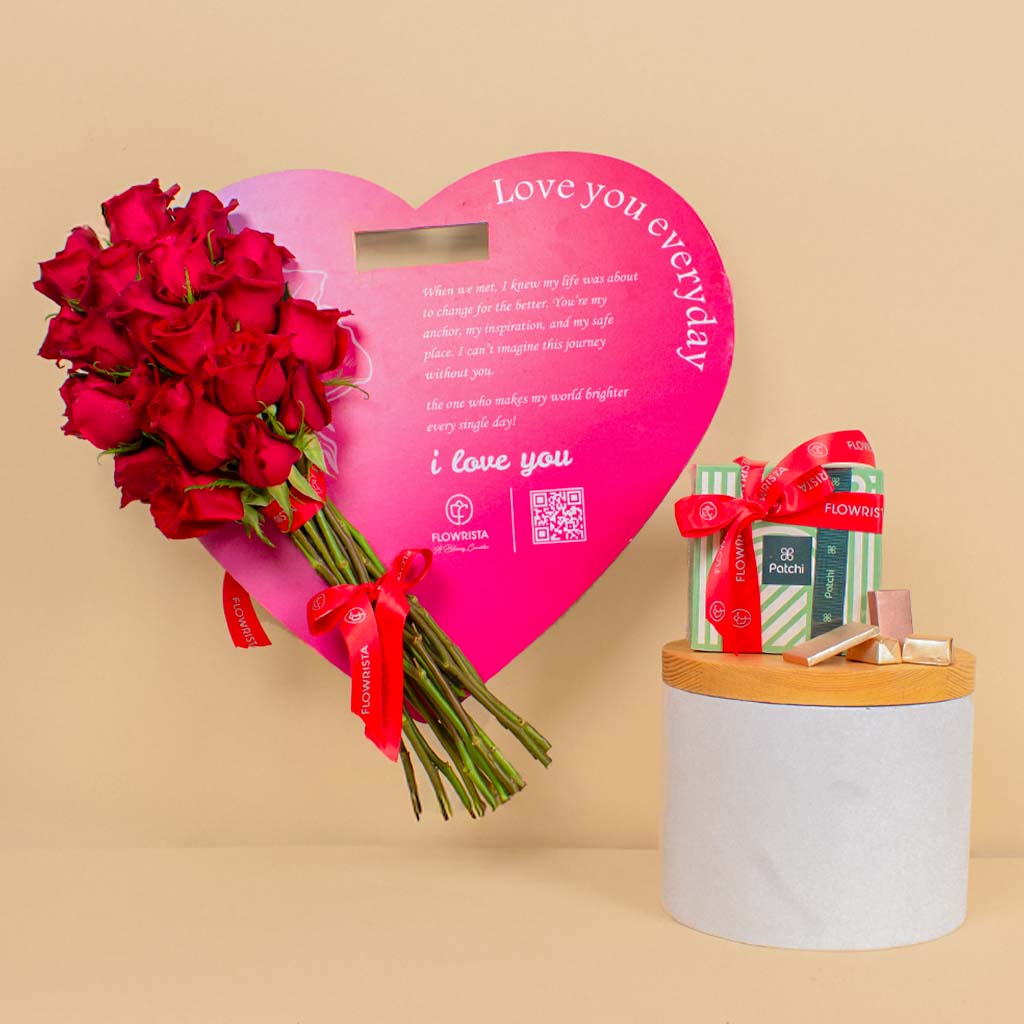 Patchi Chocolate & 15 Red flower Heart