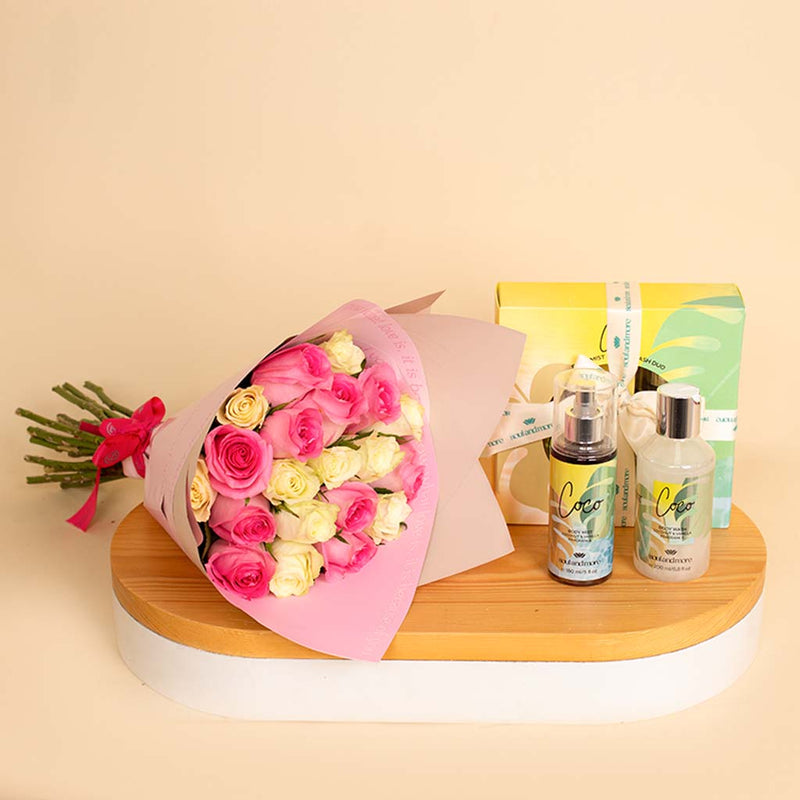 Soul & More Coco Set of 2 | Mixed Bouquet of 20 Pink&White Roses